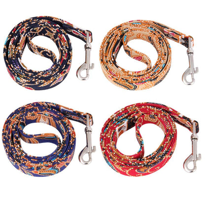 Bohemia Pattern Dog Leash & Collar – Durable Fabric Pet Walking Accessory