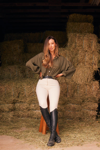 Lee | Mandarin Collar Button Blouse | Moss Green