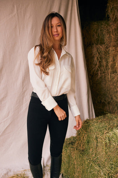 Jessica | Seersucker Equestrian Button-Down Shirt | Ivory