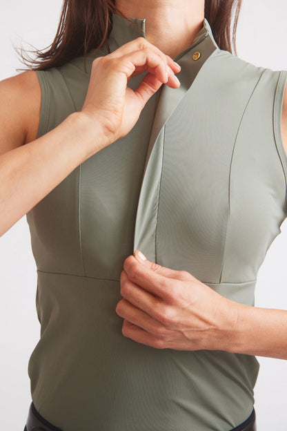 Cameron | Sleeveless Zip Riding Top | Thyme