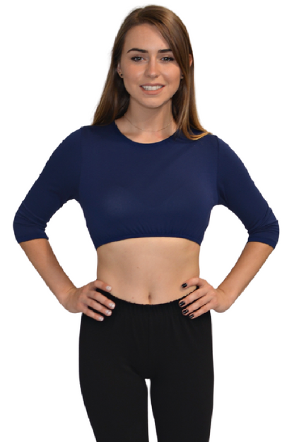 3/4 Sleeve Cropped Layering Shell in Viscose Spandex - Women's and Plus Sizes