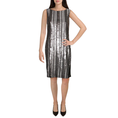 Ralph Lauren Womens Jordinia Sequined Striped Cocktail Dress