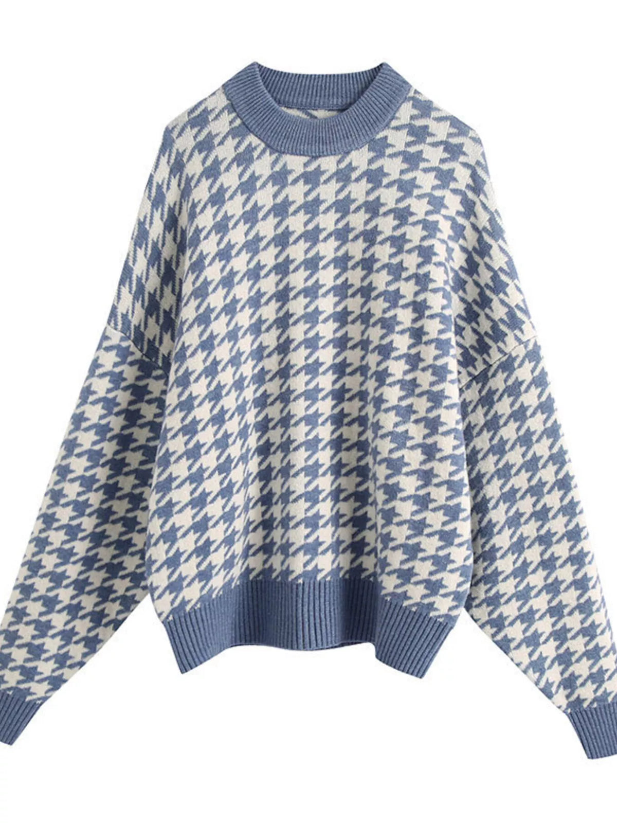 Full Size Houndstooth Pattern Oversized Sweater Plus Size