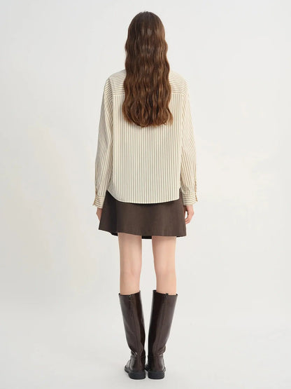 Plus Size French Style Striped Shirt with Lace Patch