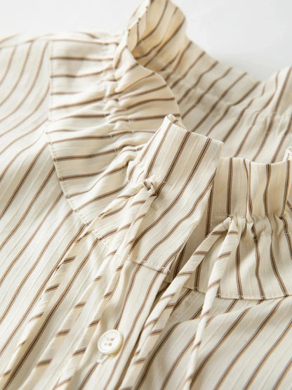 Plus Size French Style Striped Shirt with Lace Patch