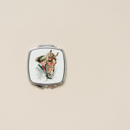 Horse Compact Mirror - Vintage Horse Illustration | Silver Equestrian Gift